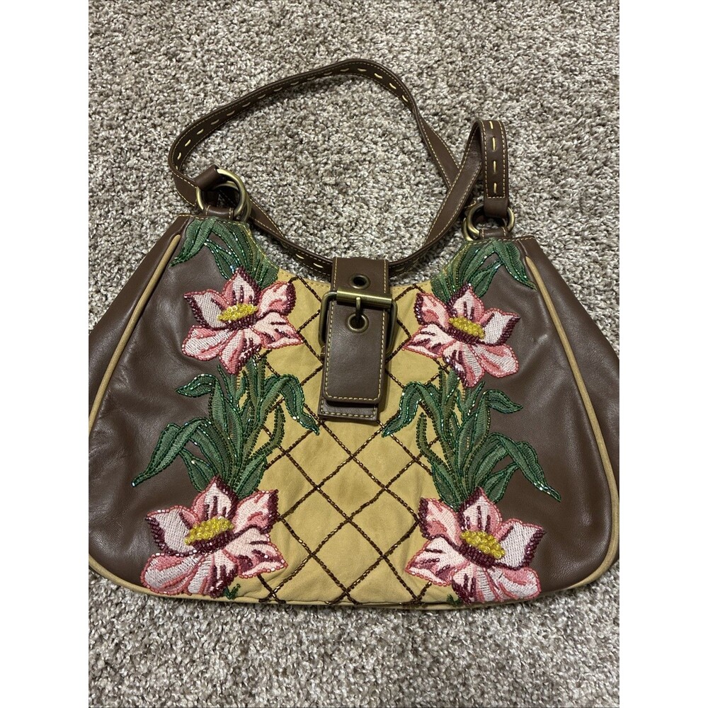 Isabella Fiore Women’s Brown Embroidered Floral Purse